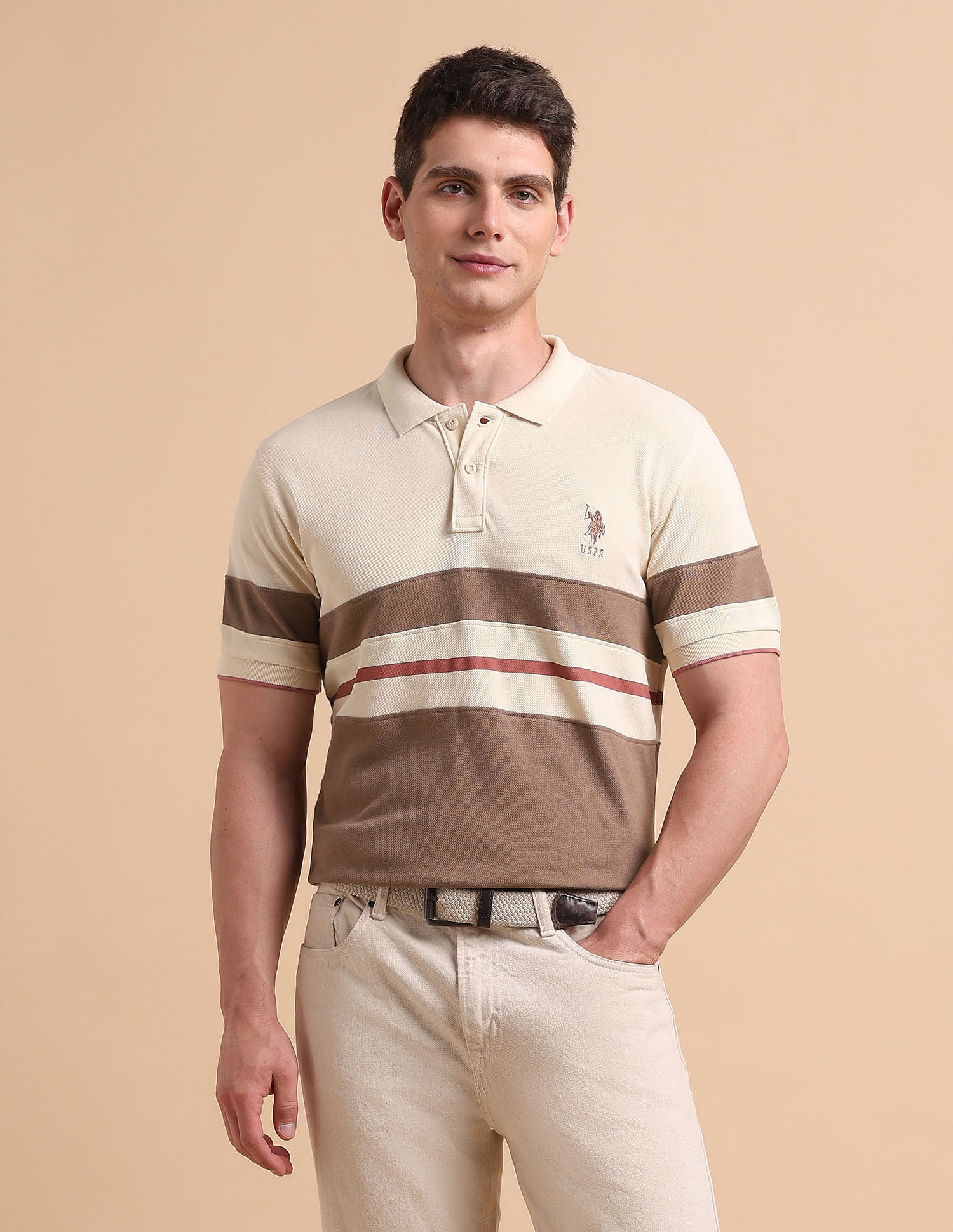 U.S. Polo Assn. Horizontal Striped Pure Cotton Polo Shirt