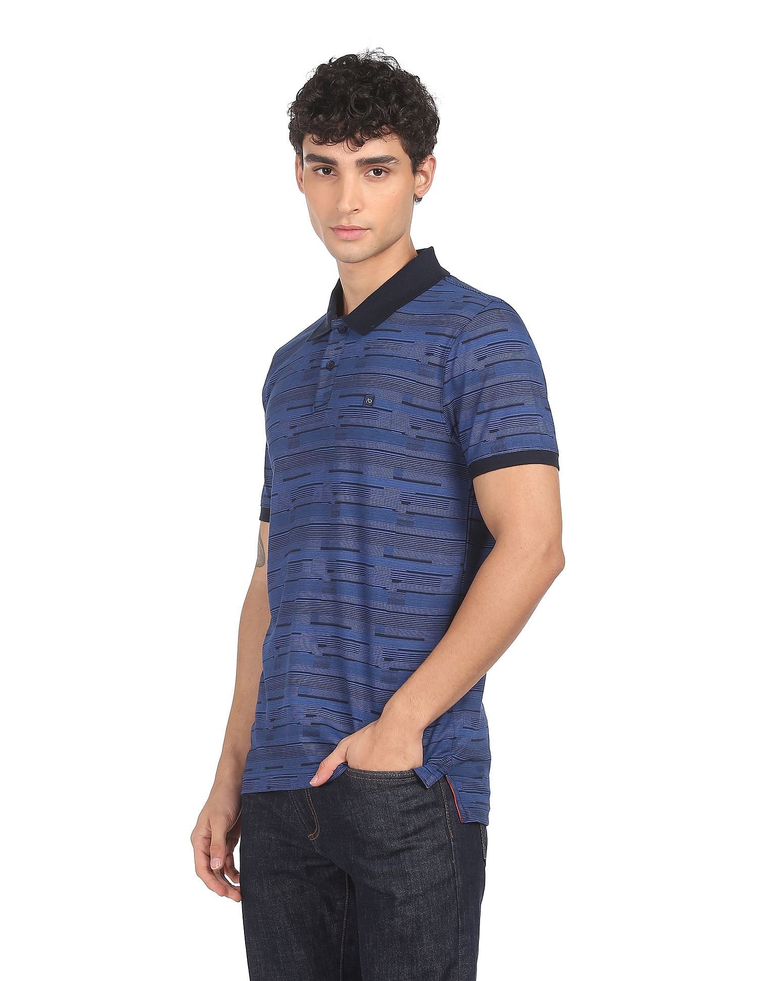 AD by Arvind Cotton Geometric Printed Polo Shirt
