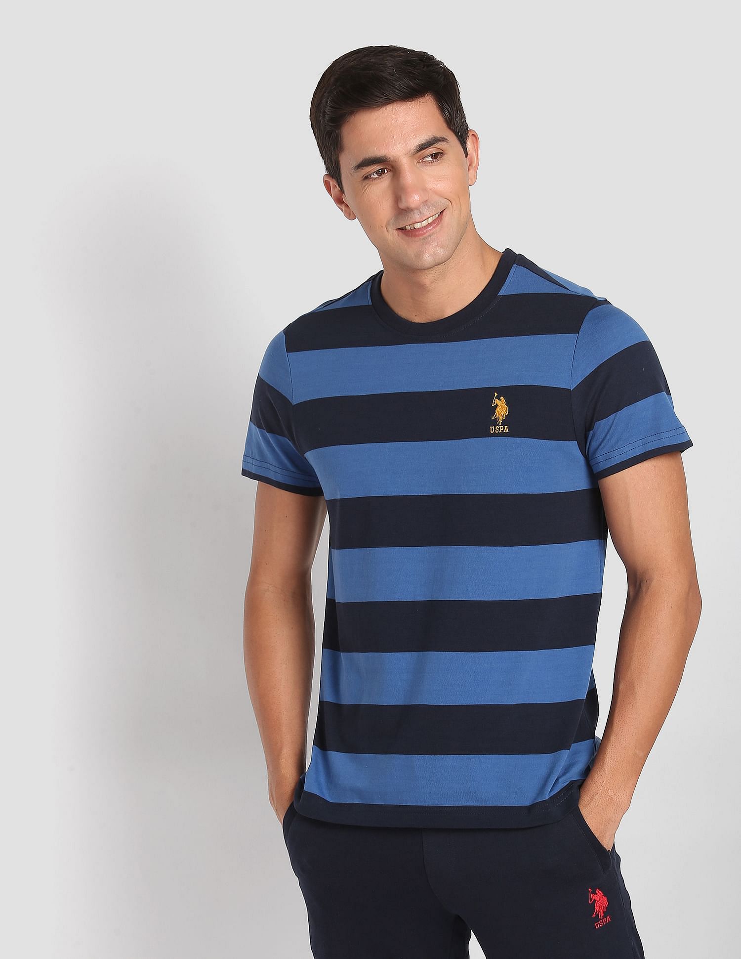 Buy USPA Innerwear Crew Neck Striped I688 Lounge T Shirt Pack Of