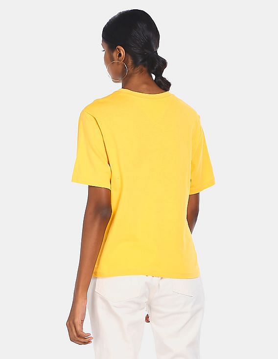 Buy Tommy Hilfiger Women Yellow Embroidered Logo Cotton T