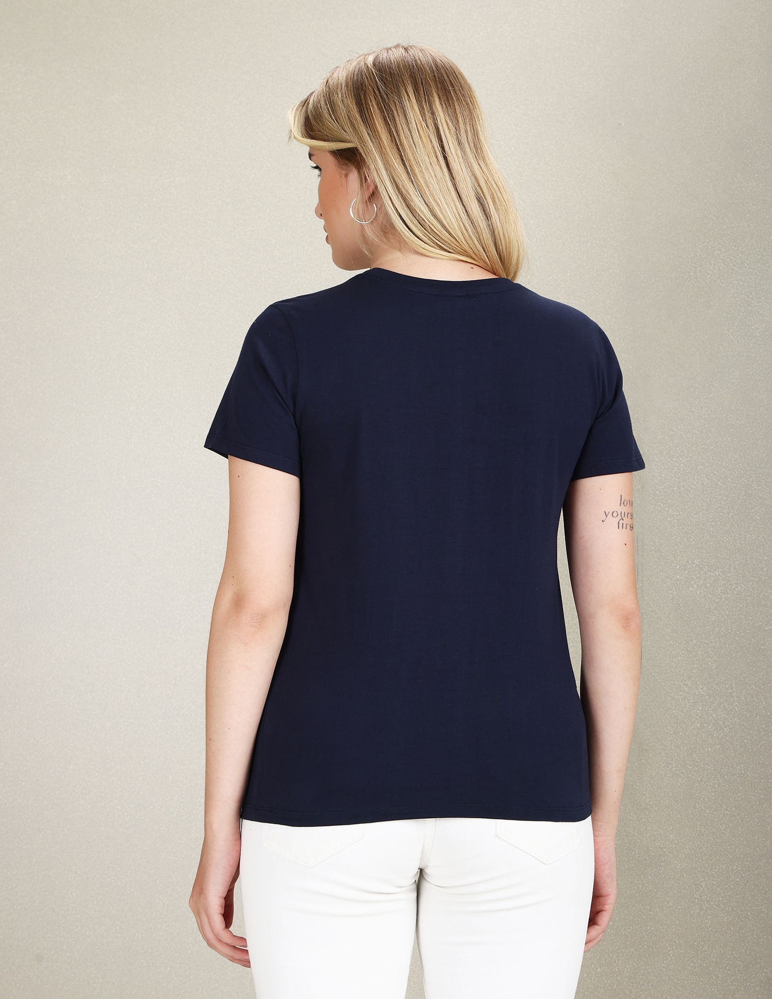 Buy U.S. Polo Assn. Women Metallic Brand Print Cotton T-Shirt