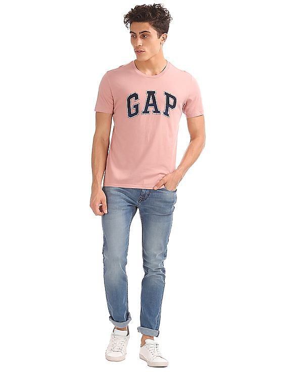 Buy GAP Men Pink Logo Patchwork Short Sleeve T-Shirt - NNNOW.com
