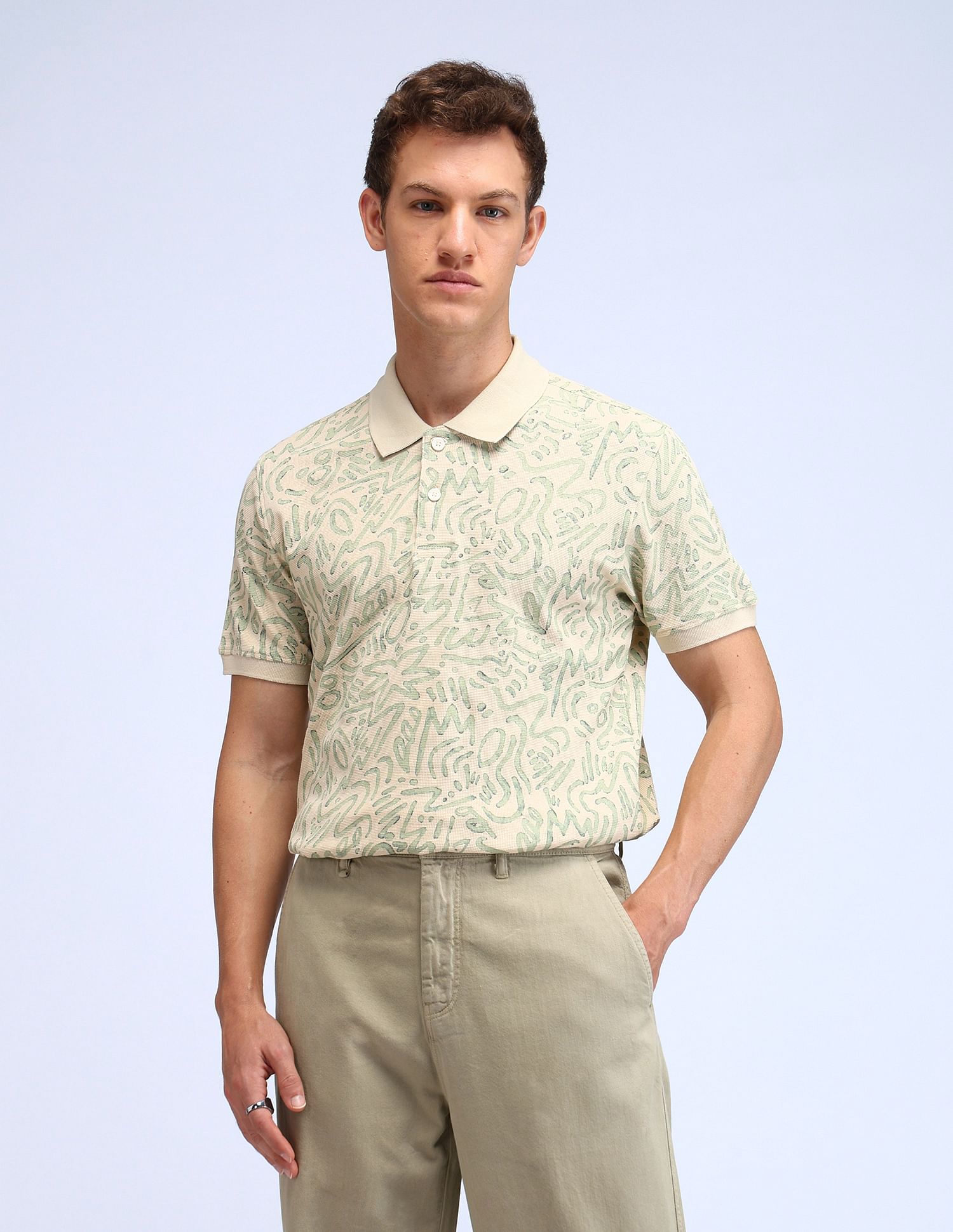 Flying Machine Abstract Pattern Pure Cotton Polo Shirt