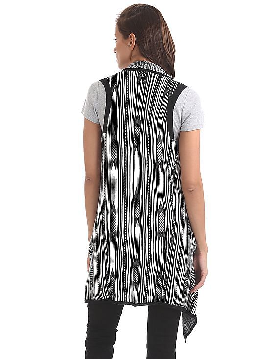 U.S. Polo Assn. Women Patterned Knit Open Front Longline Shrug
