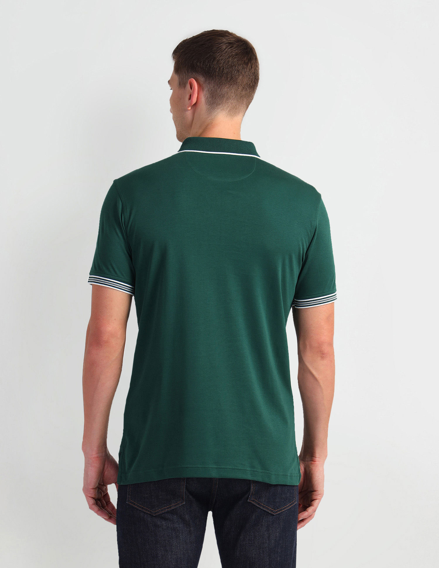 Arrow Sports Stripe Collar Solid Polo Shirt