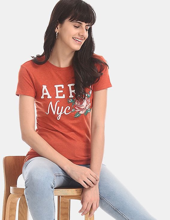 Buy Aeropostale Orange Crew Neck Floral 