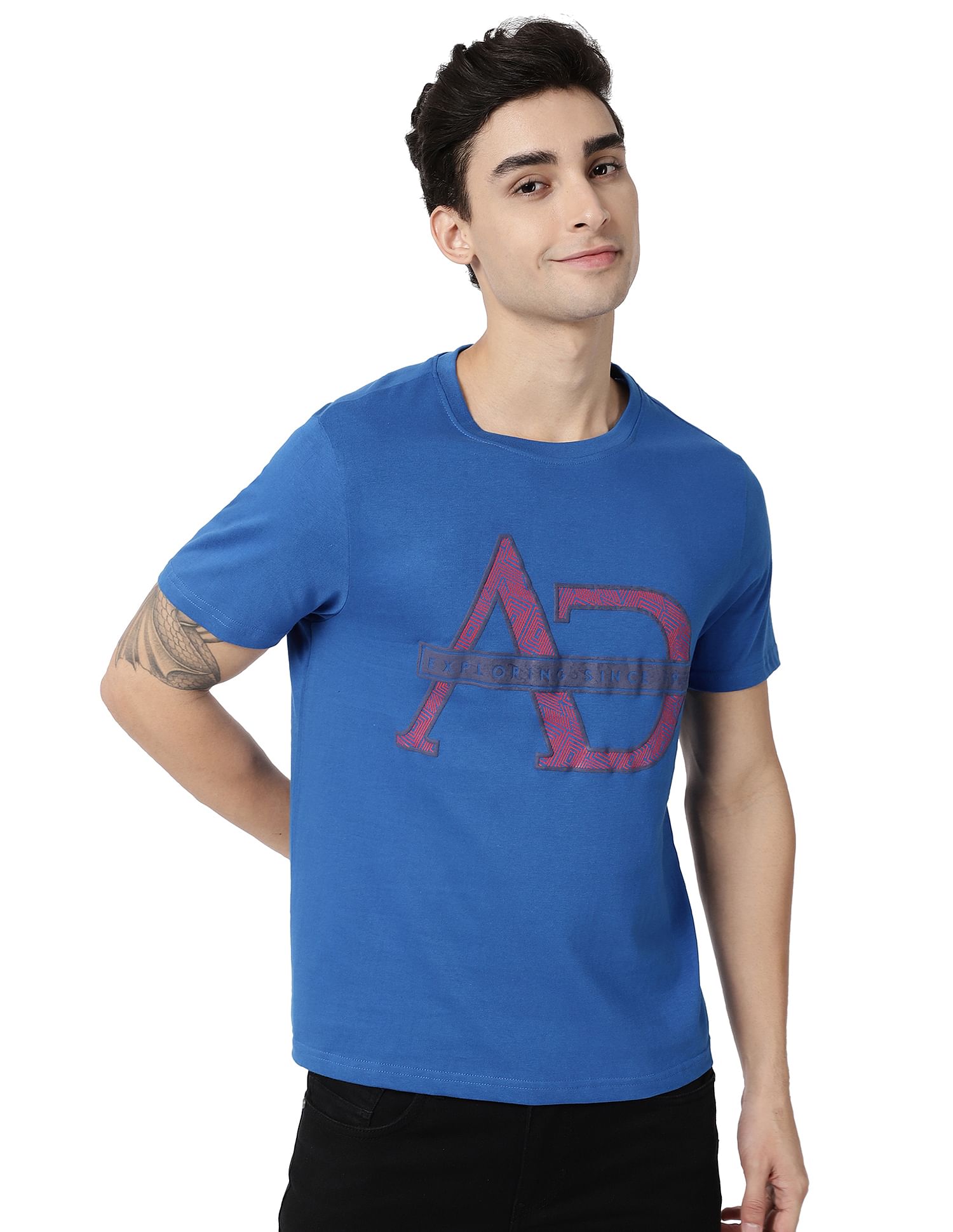 AD by Arvind Crew Neck Brand Print Cotton T-Shirt