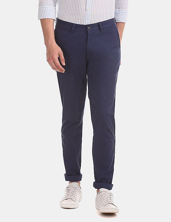 AD by Arvind Solid Cotton Stretch Smart Casual Trousers