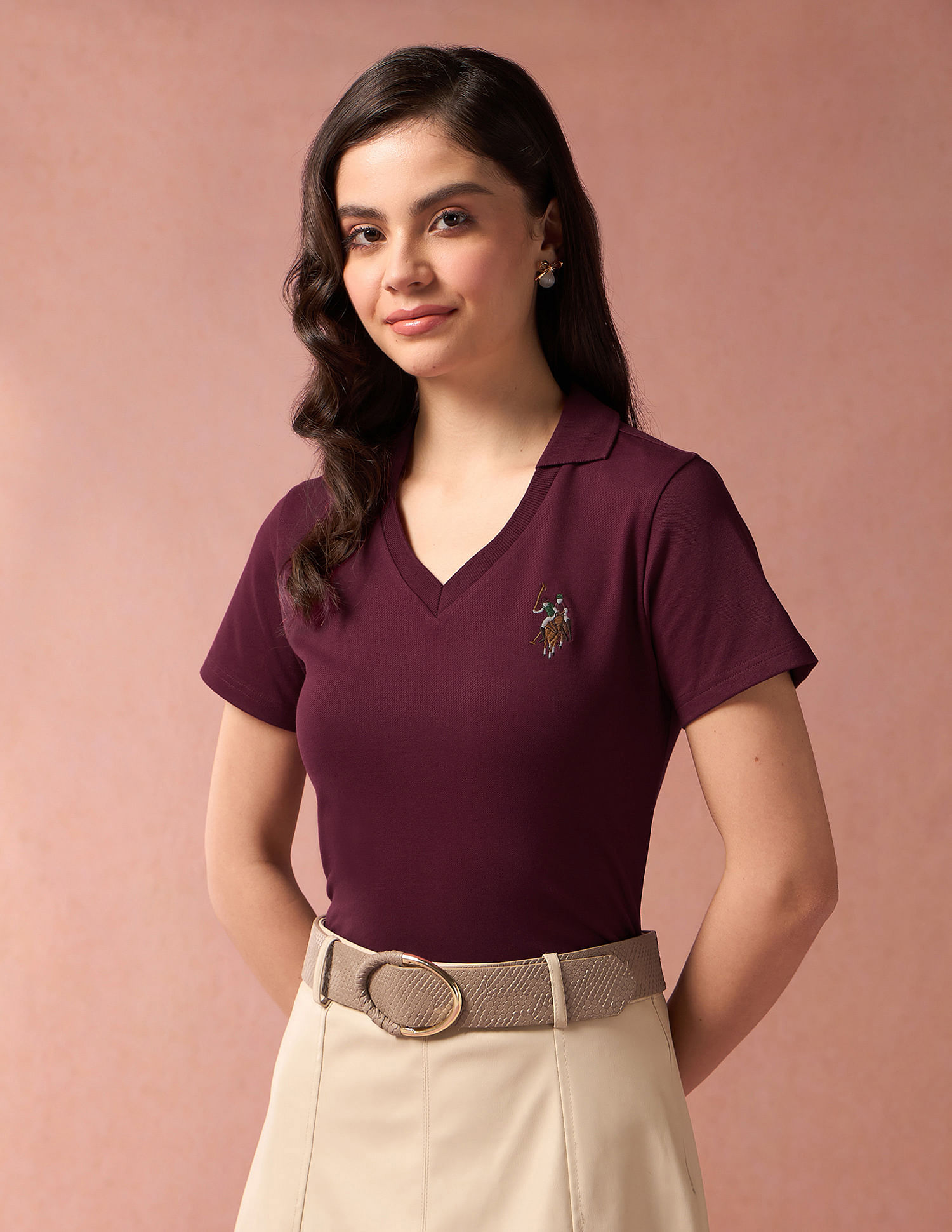 U.S. Polo Assn. Women V-Neck Polo Collar T-Shirt