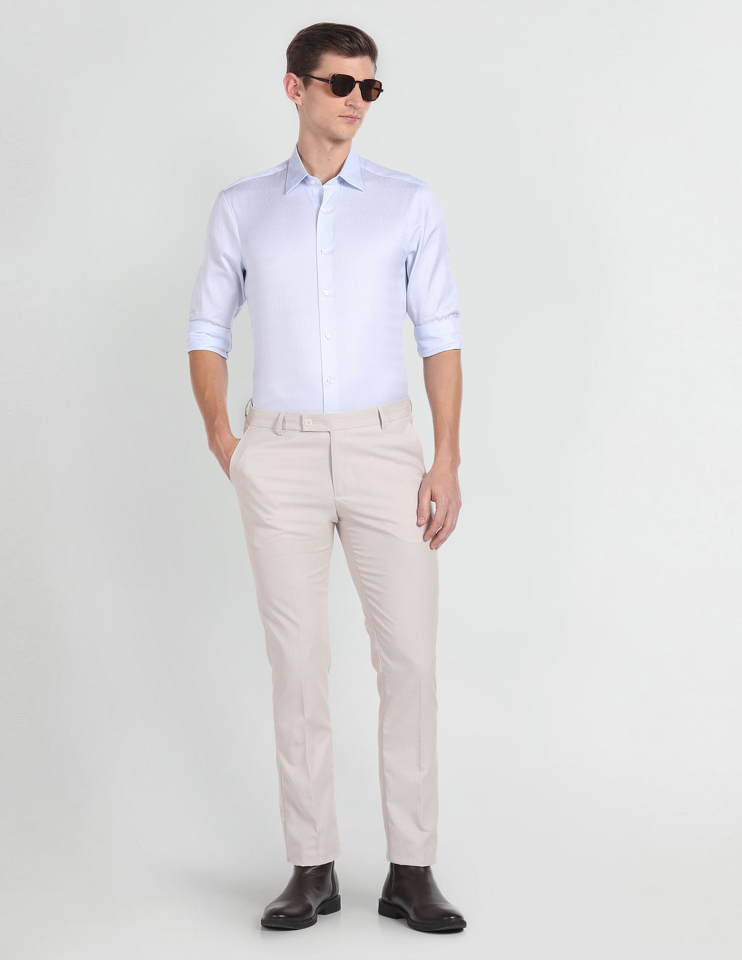 Arrow Patterned Dobby Cotton Shirt