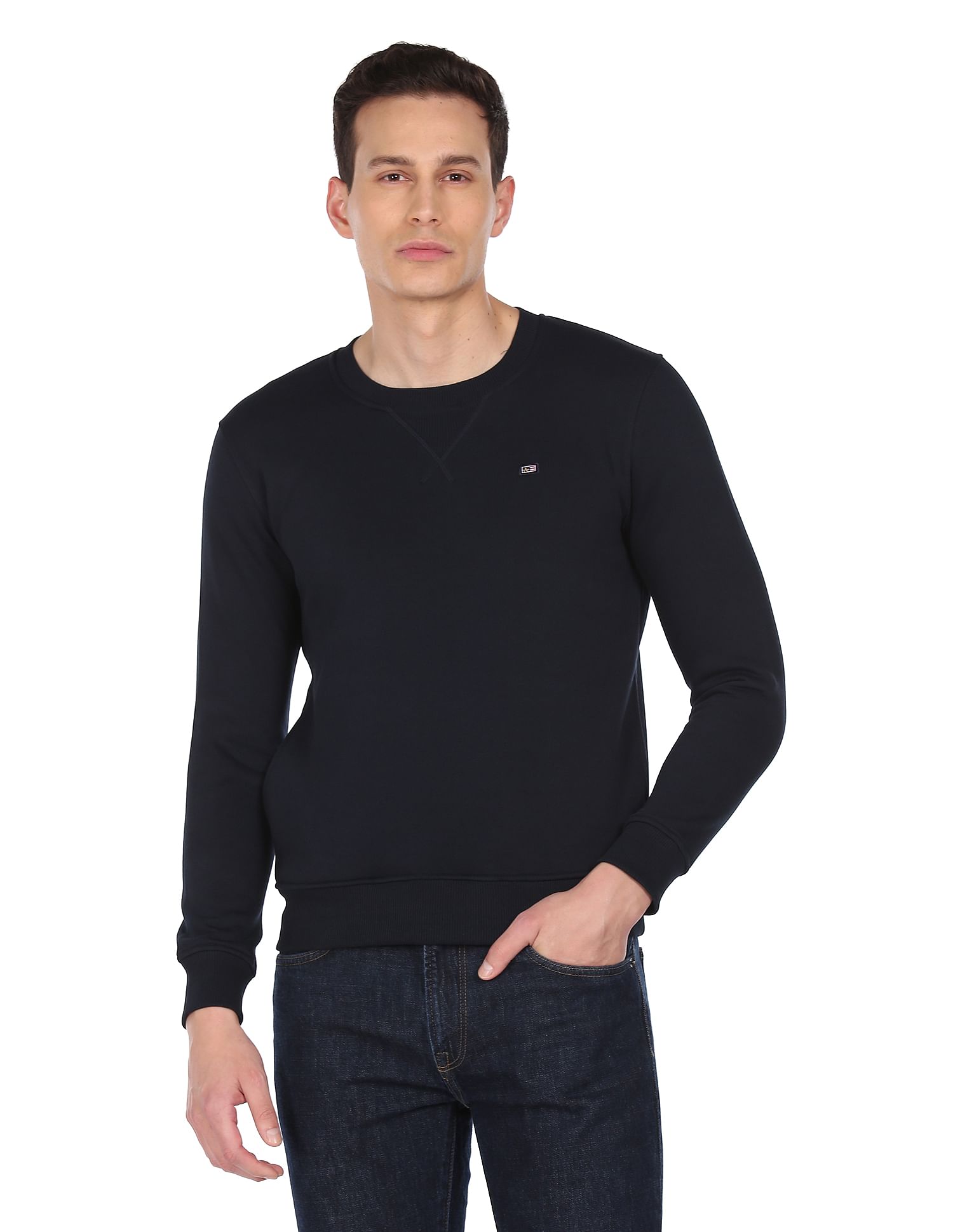 Arrow Sports Solid Crew Neck Sweat Shirt
