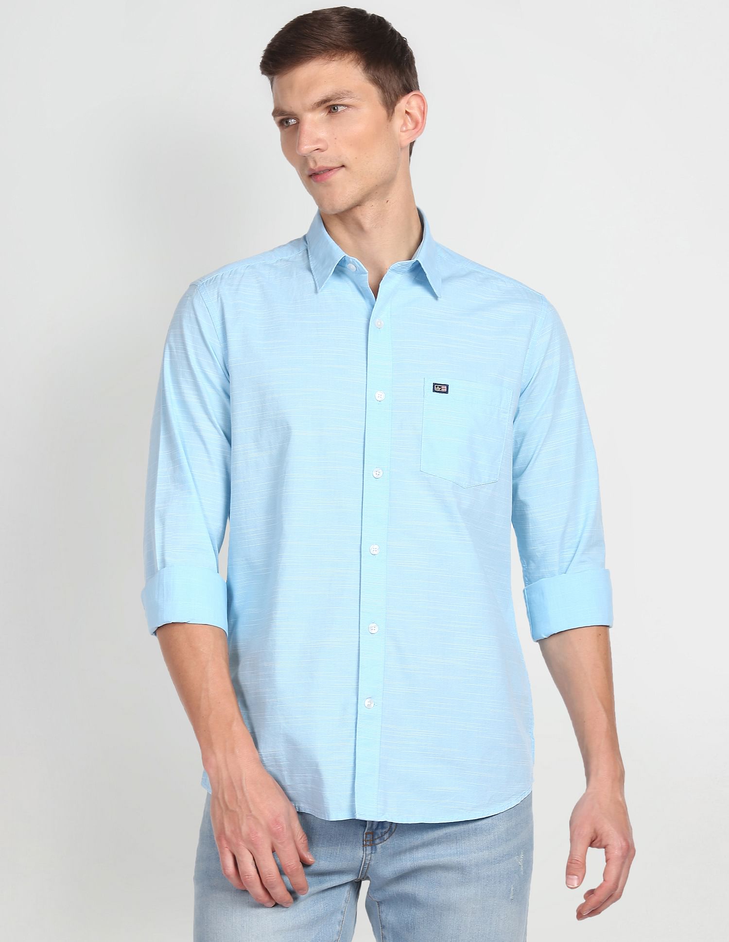 Arrow Sports Horizontal Stripe Slim Fit Shirt