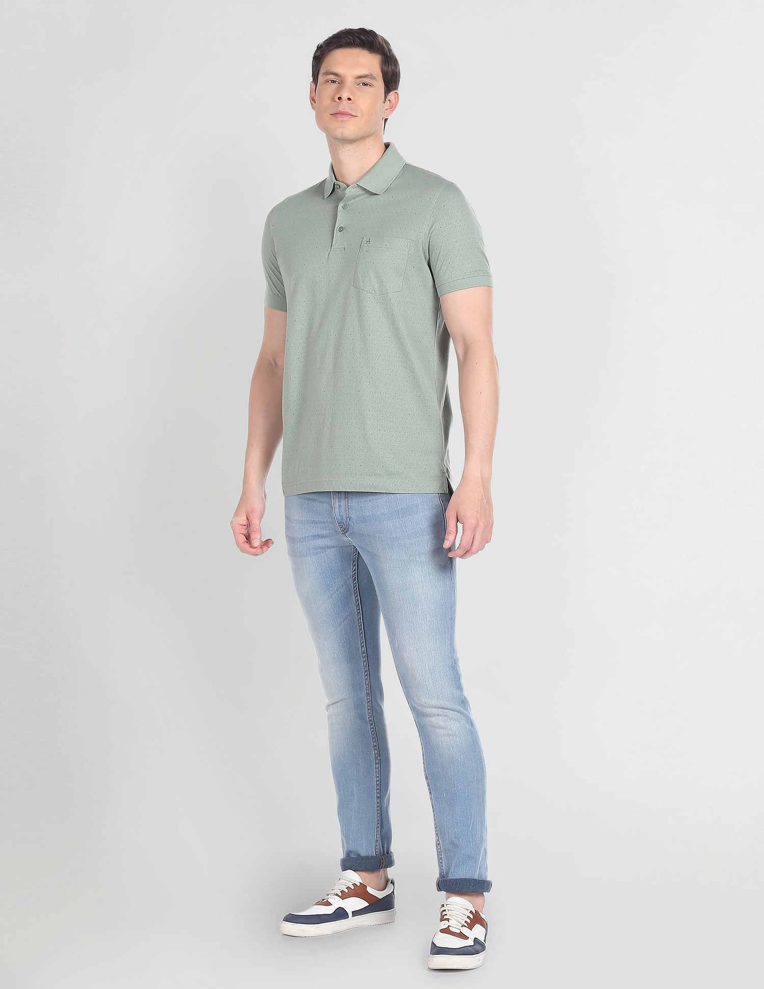 Arrow Geometric Print Cotton Polo Shirt