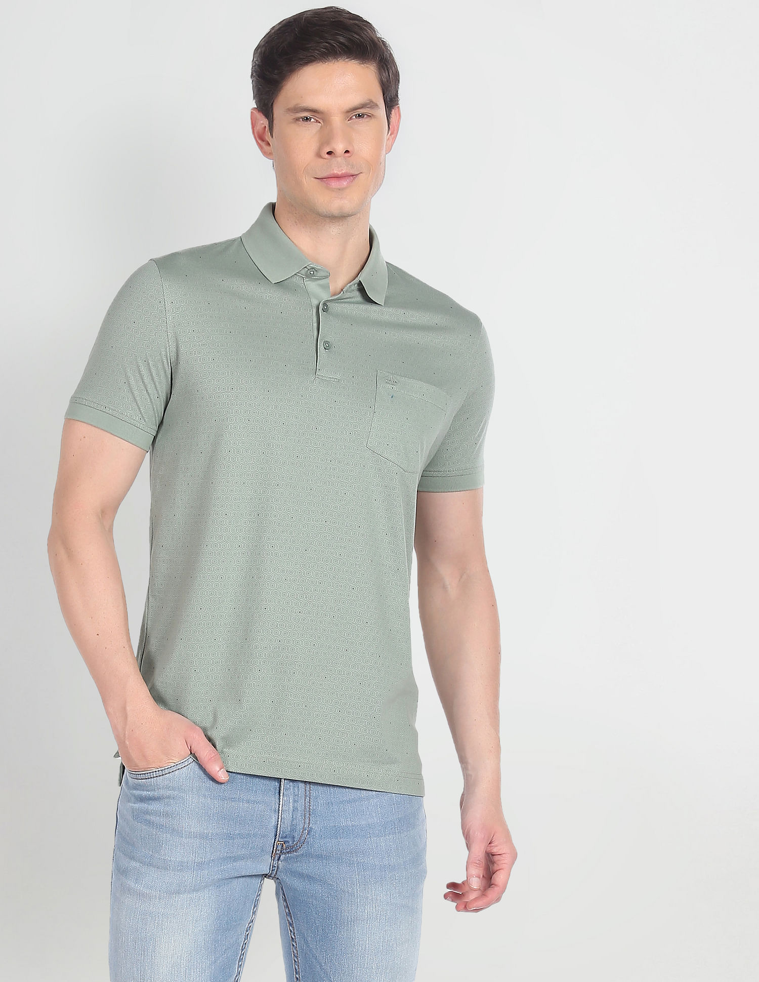 Arrow Geometric Print Cotton Polo Shirt