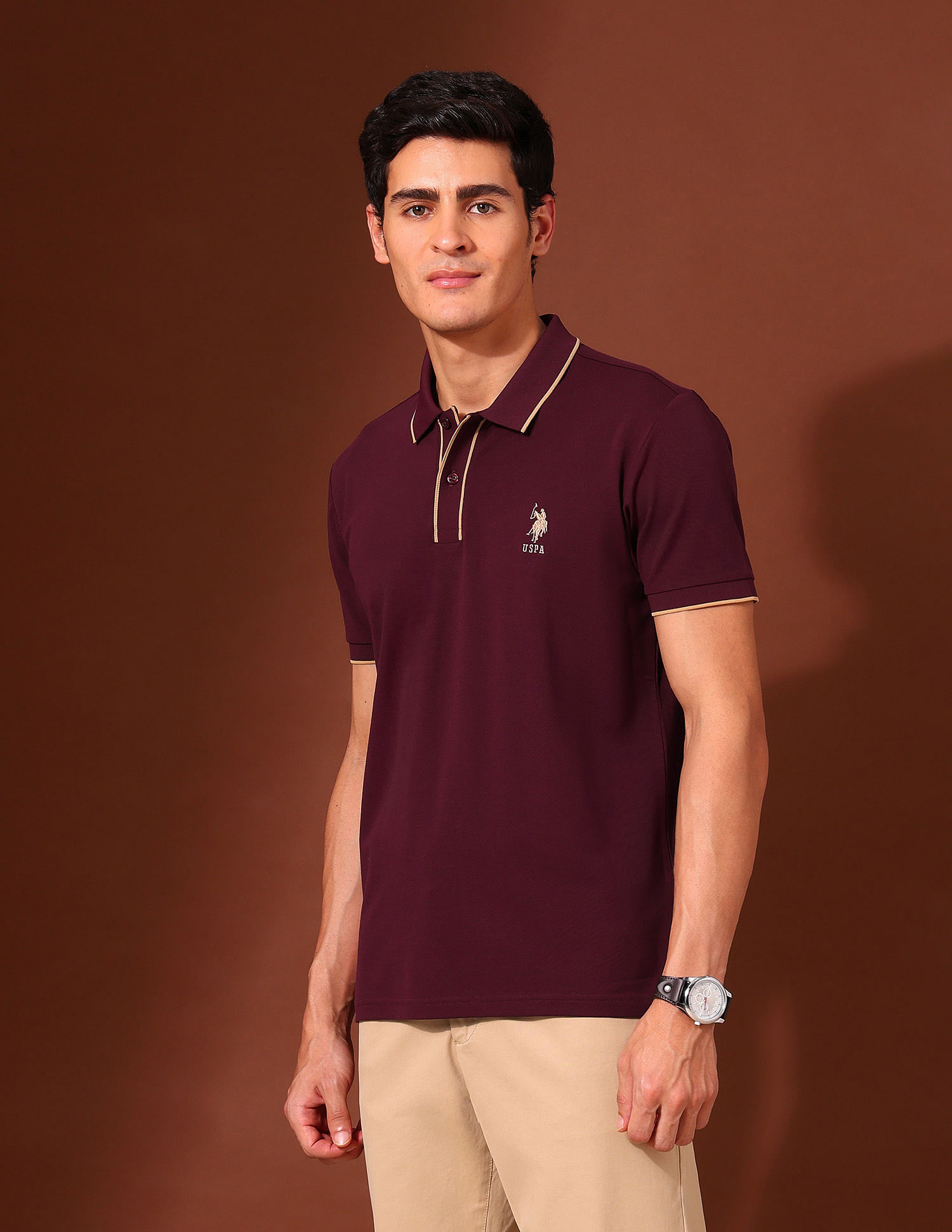 U.S. Polo Assn. Solid Slim Fit Varsity Polo Shirt