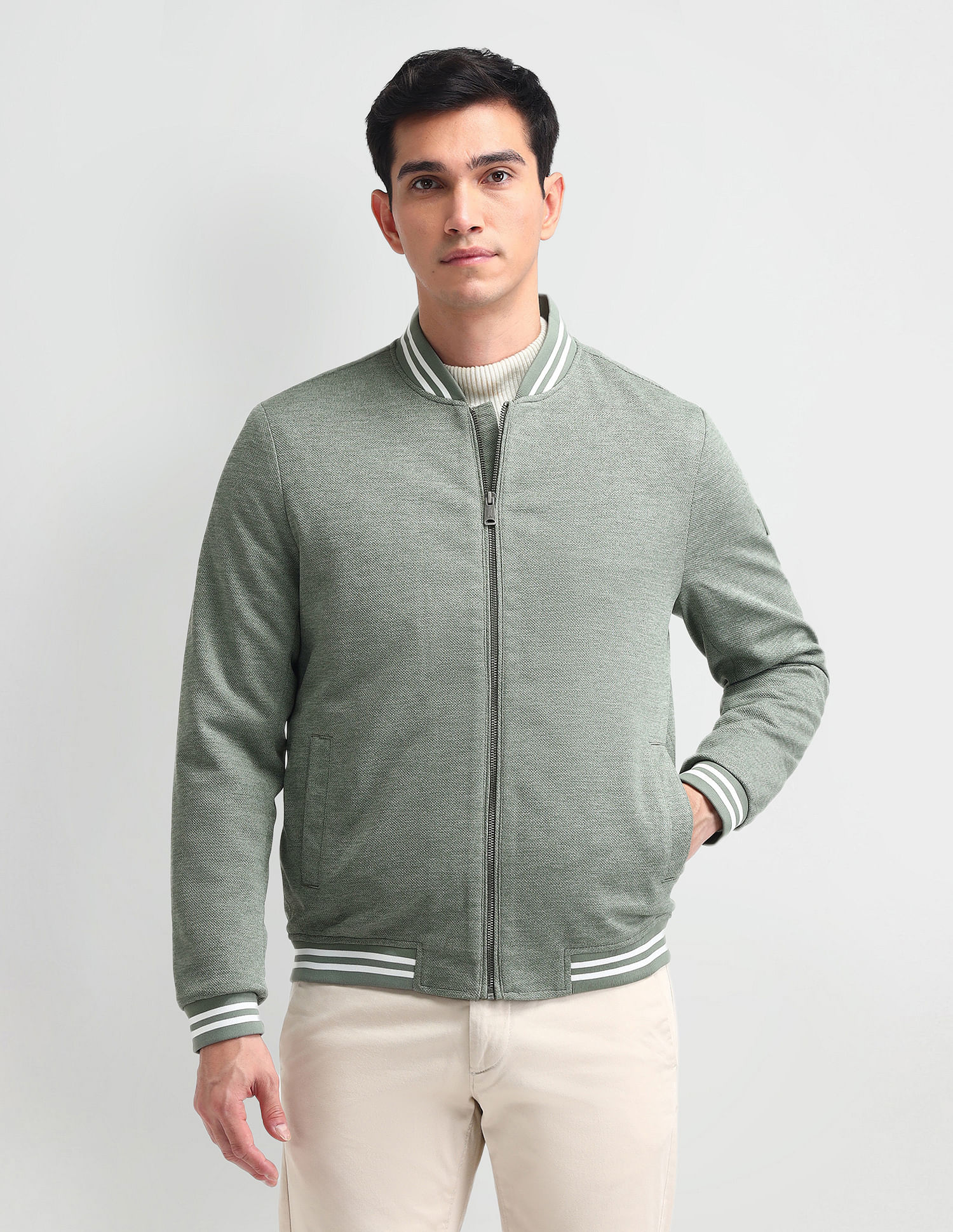 Arrow Sport Stand Neck Knitted Bomber Jacket