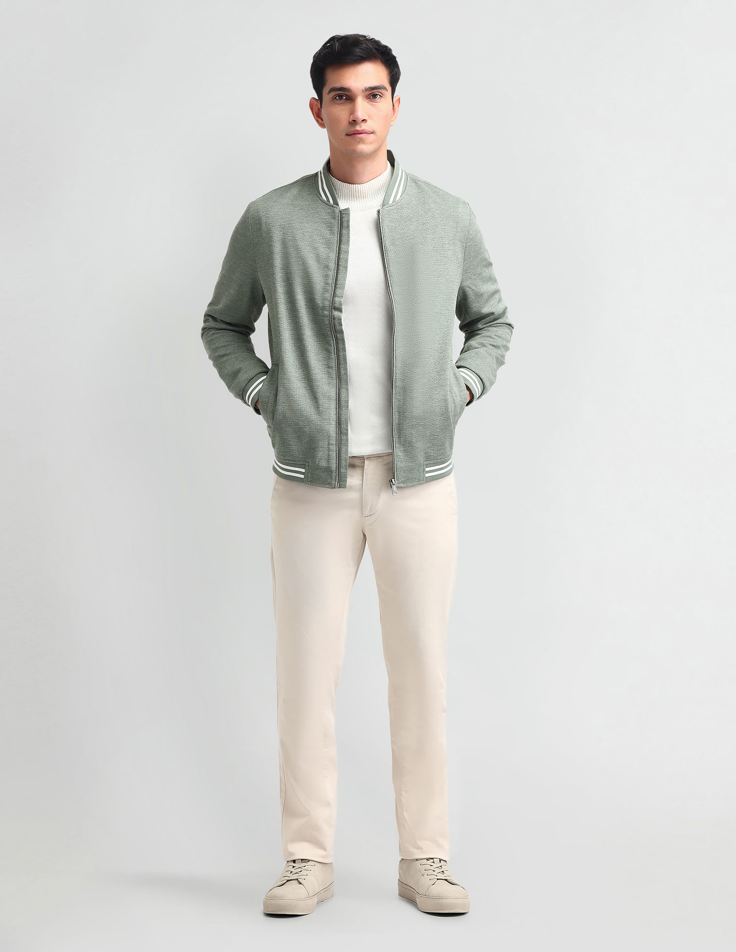 Arrow Sport Stand Neck Knitted Bomber Jacket