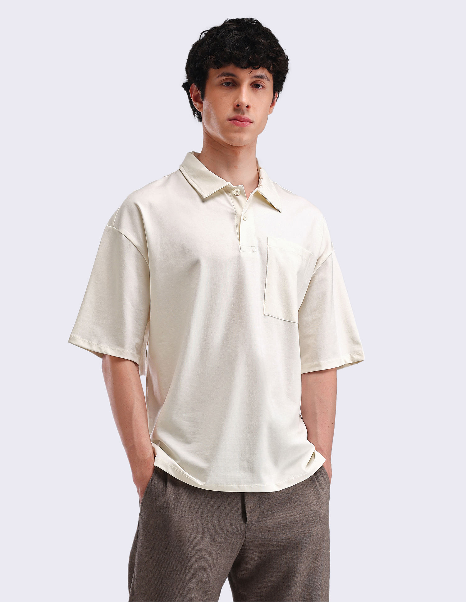 Flying Machine Oversized Fit Solid Polo Shirt
