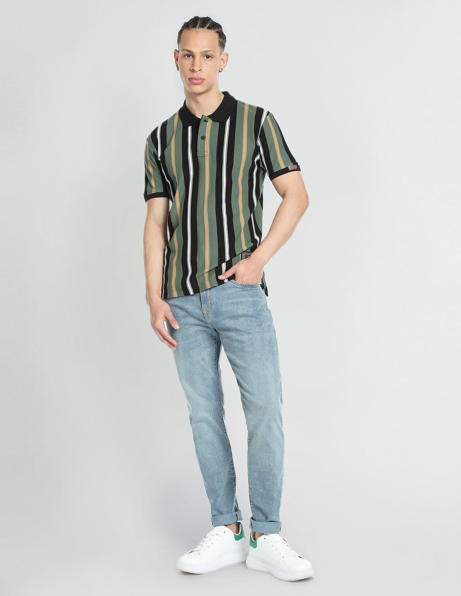 Flying Machine Vertical Striped Cotton Polo Shirt