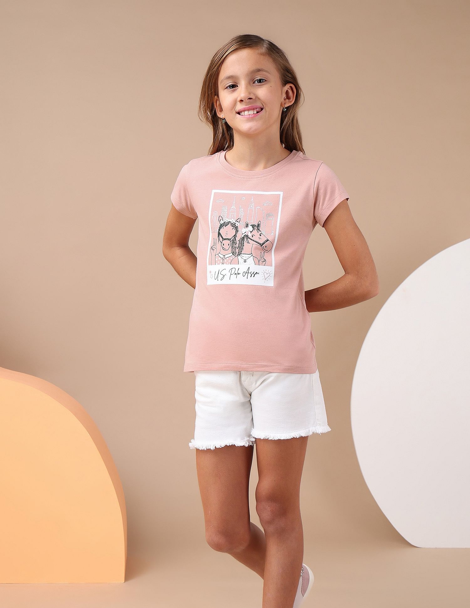 U.S. Polo Assn. Kids Girls Graphic Printed Regular Fit T-Shirt