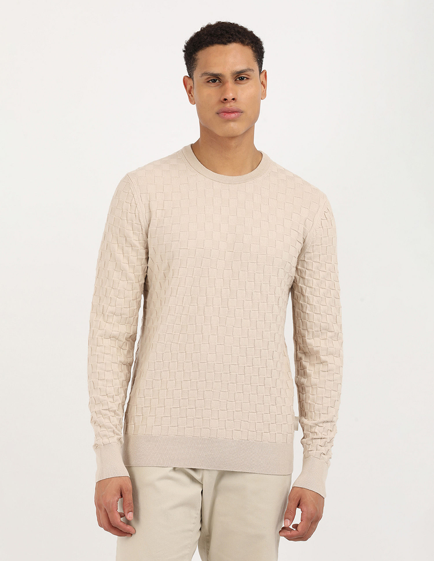 Calvin Klein Jeans Basket Weave Cotton Textured Sweater