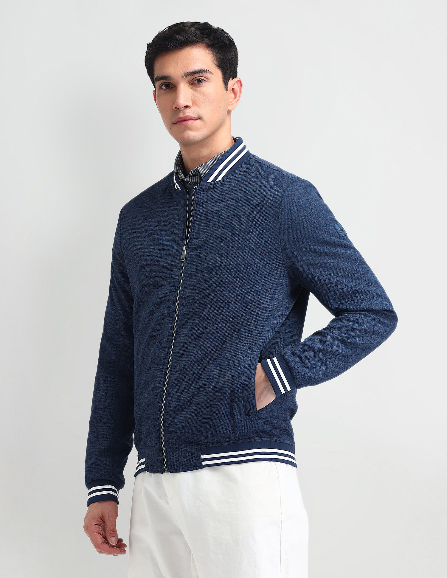 Arrow Sport Stand Neck Knitted Bomber Jacket