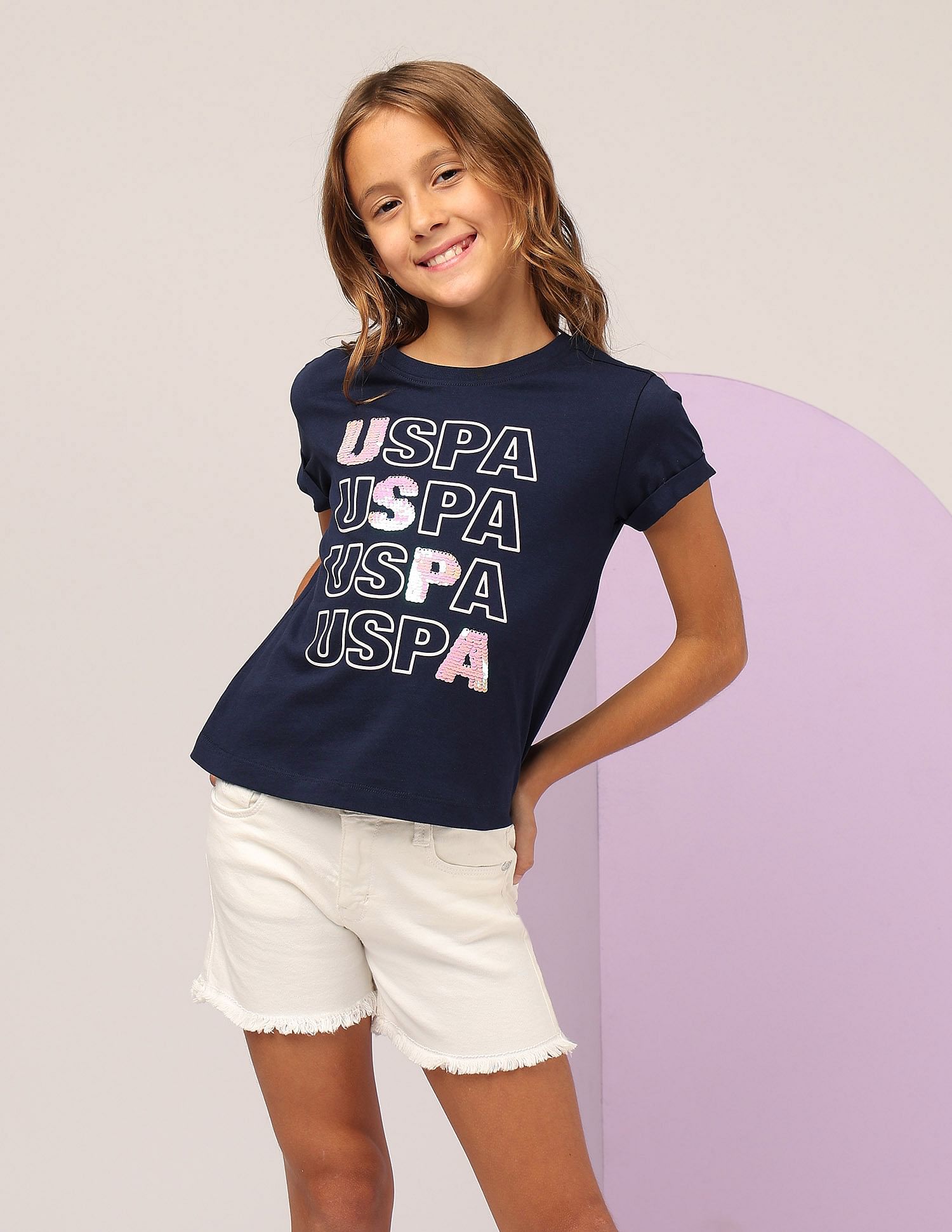 U.S. Polo Assn. Kids Girls Flip Sequins Relaxed Fit  T-Shirt