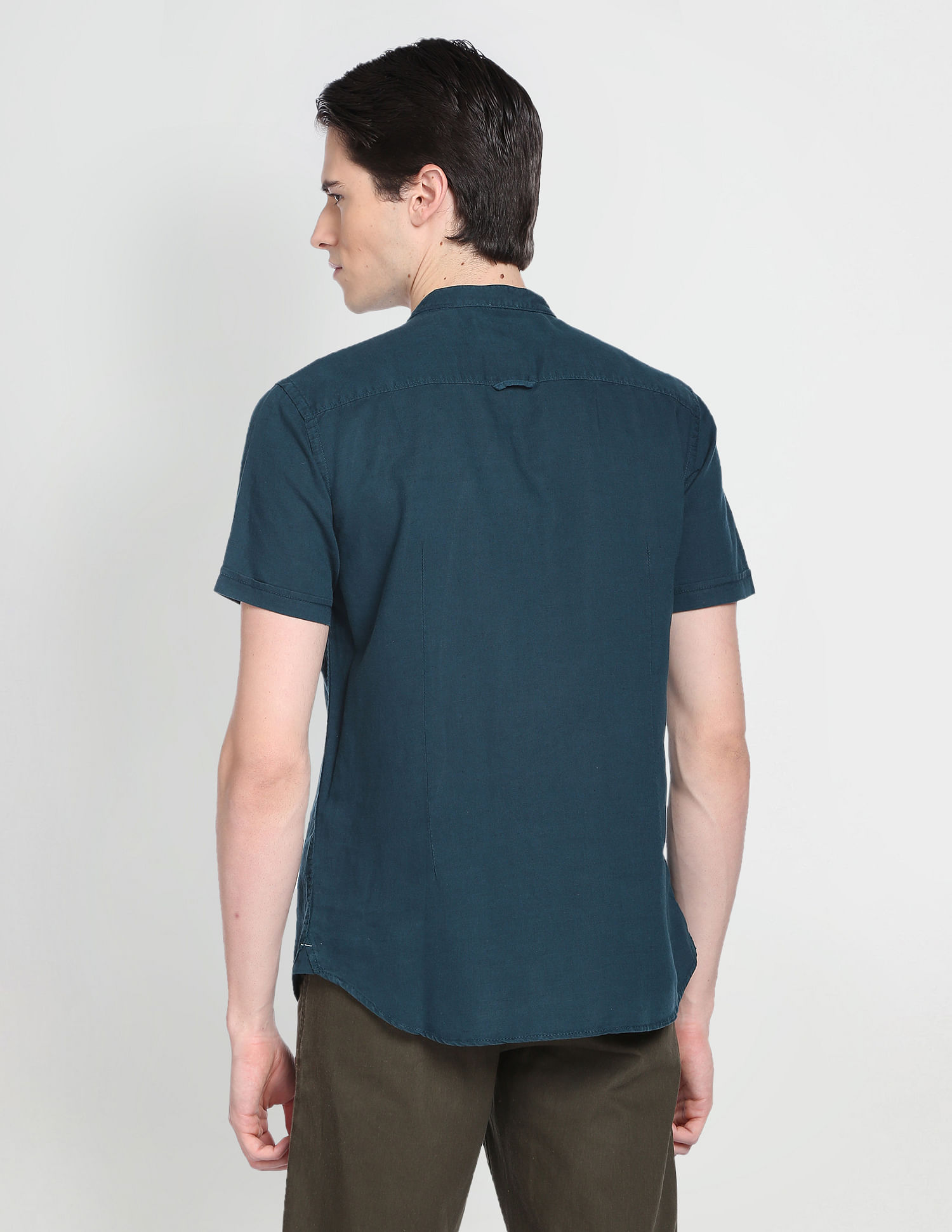 U.S. Polo Assn. Denim Co. Mandarin Collar Overdyed Solid Shirt