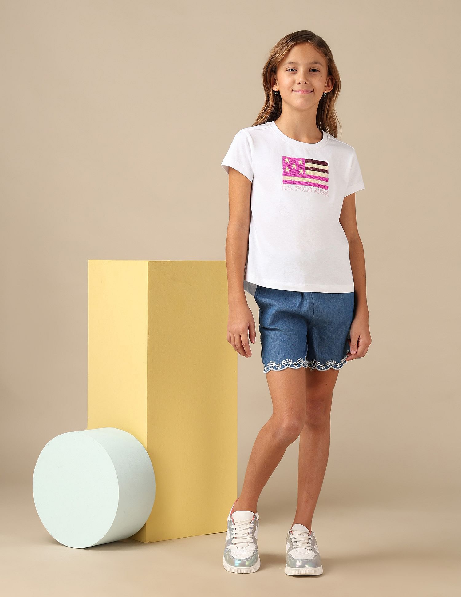 U.S. Polo Assn. Kids Girls Flip Sequins Relaxed Fit  T-Shirt