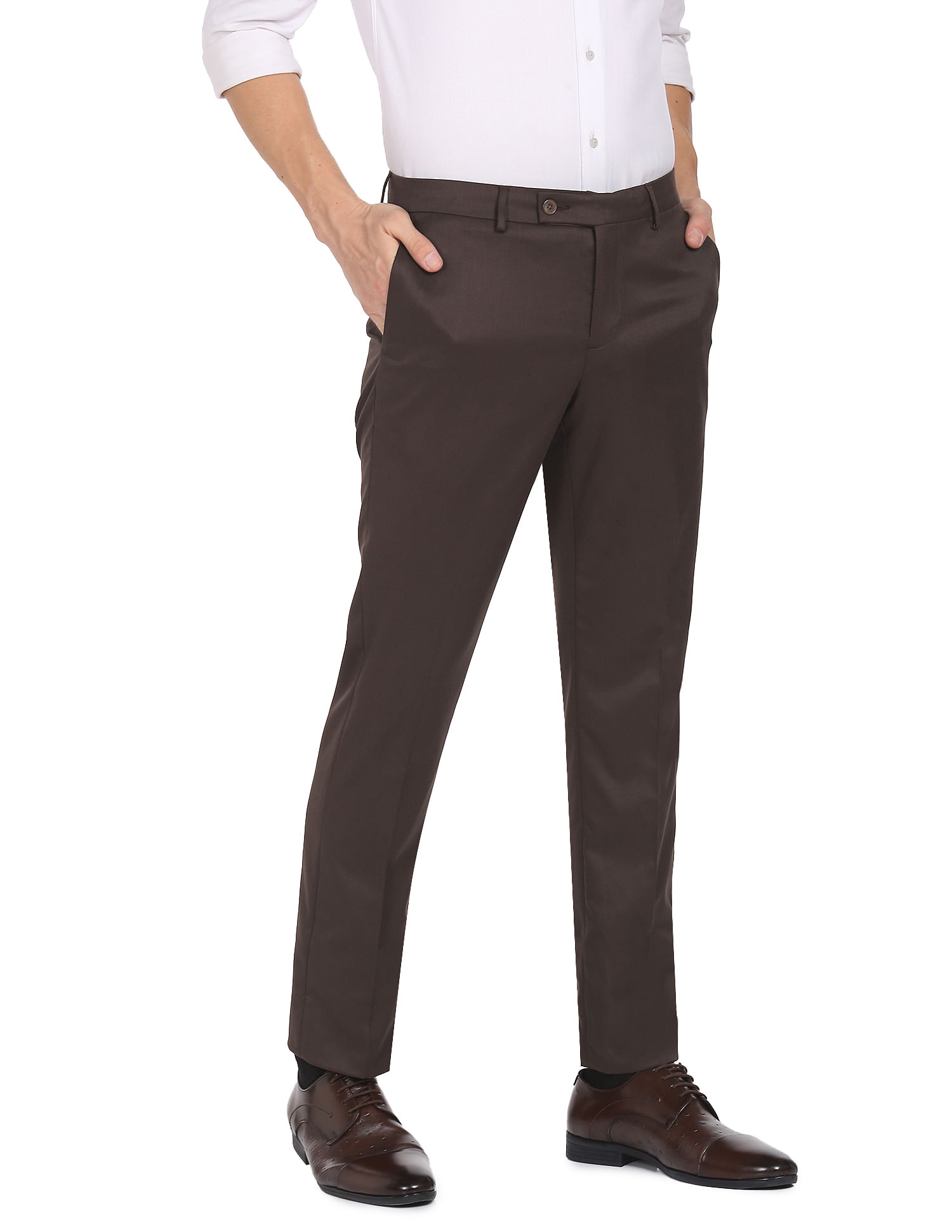 Buy Men Brown Solid Slim Fit Formal Trousers Online  683304  Peter England