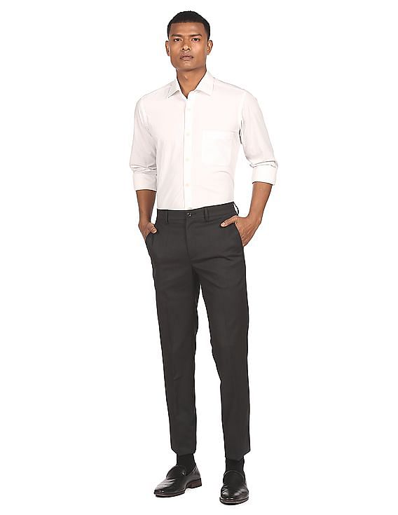 Buy Crocodile Casual Slim Fit Solid Black Trousers for Men