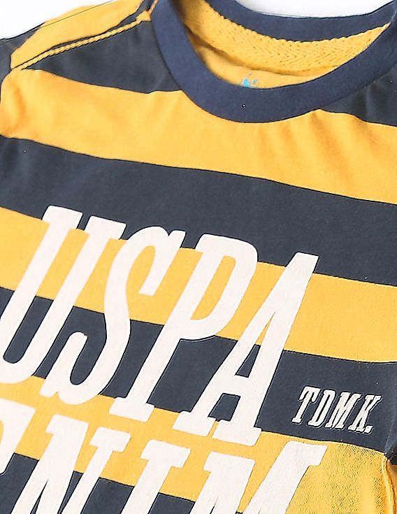 U.S. Polo Assn. Kids Boys Yellow Round Neck Striped T-Shirt