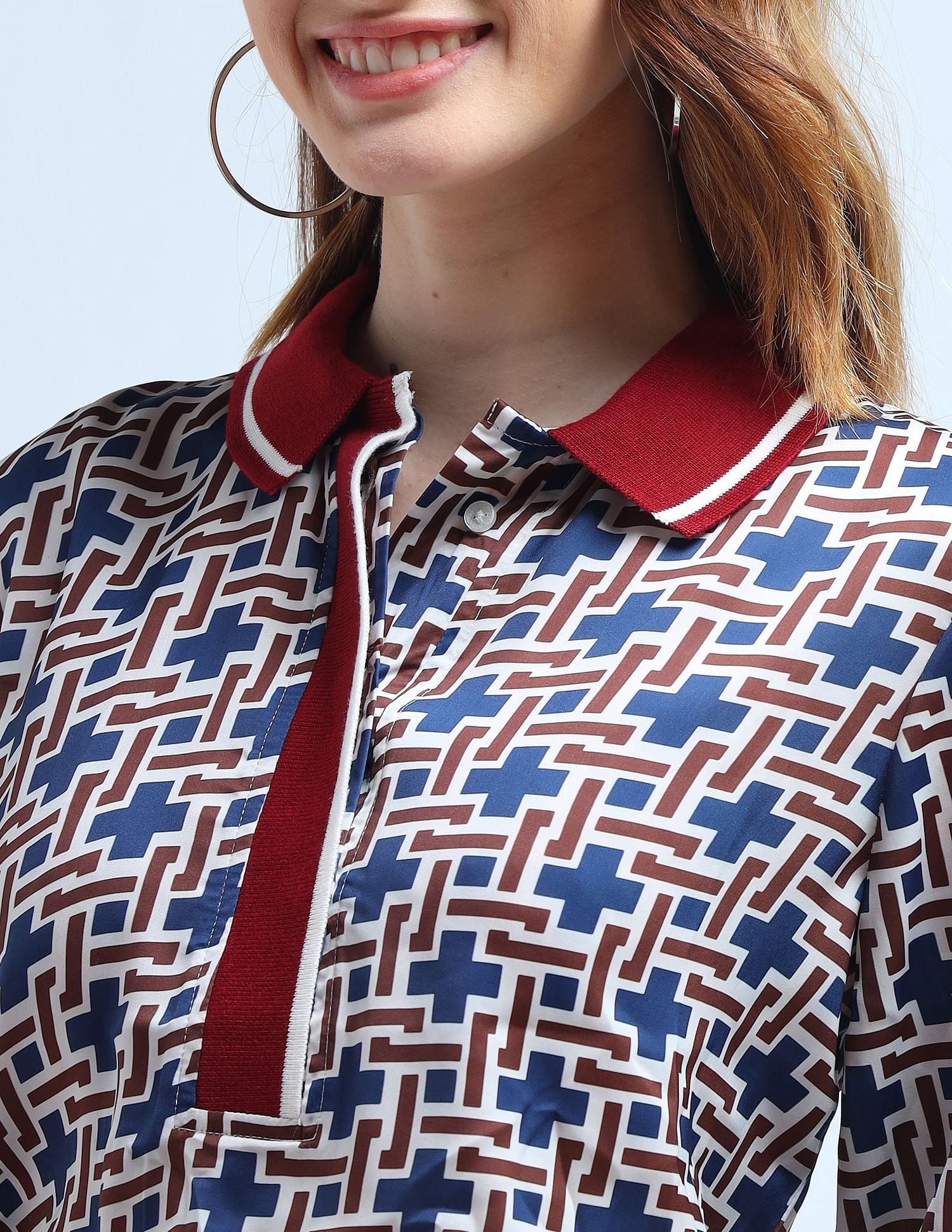 Buy U.S. Polo Assn. Women Polo Collar Geometric Printed Top