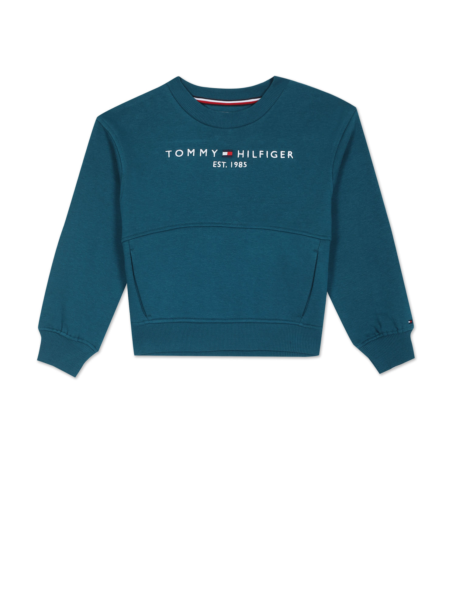 Buy Tommy Hilfiger Kids Girls Teal Essential Embroidered Logo Crew