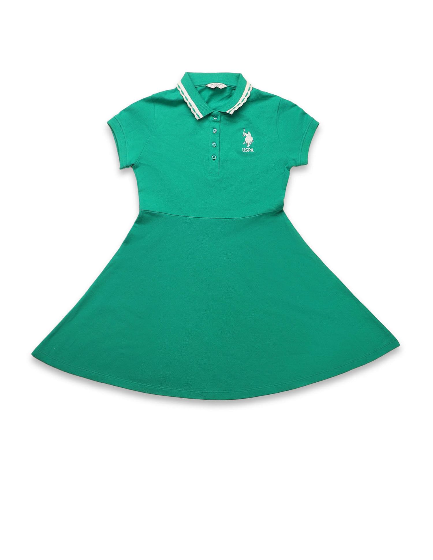 U.S. Polo Assn. Kids Girls Solid Fit And Flare Polo Dress