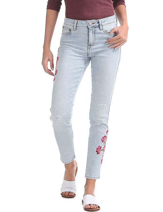 Aeropostale Mid Rise Embroidered Boyfriend Jeans