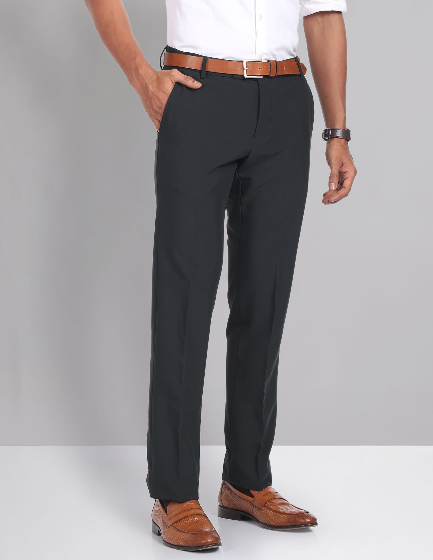 Buy AD by Arvind Slim Fit Smart Flex Formal Trousers
