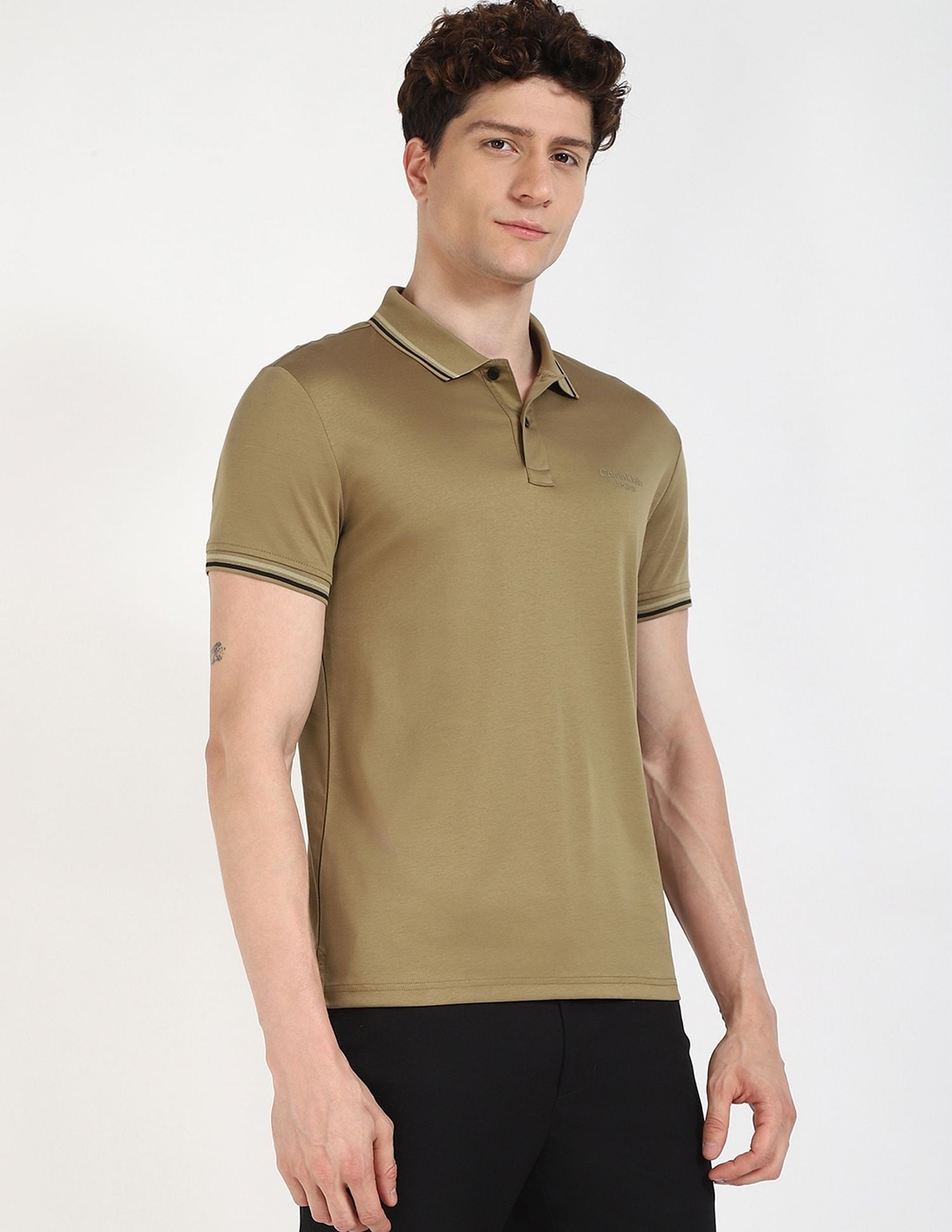 Calvin Klein Jeans Solid Regular-Fit Cotton Polo T-Shirt