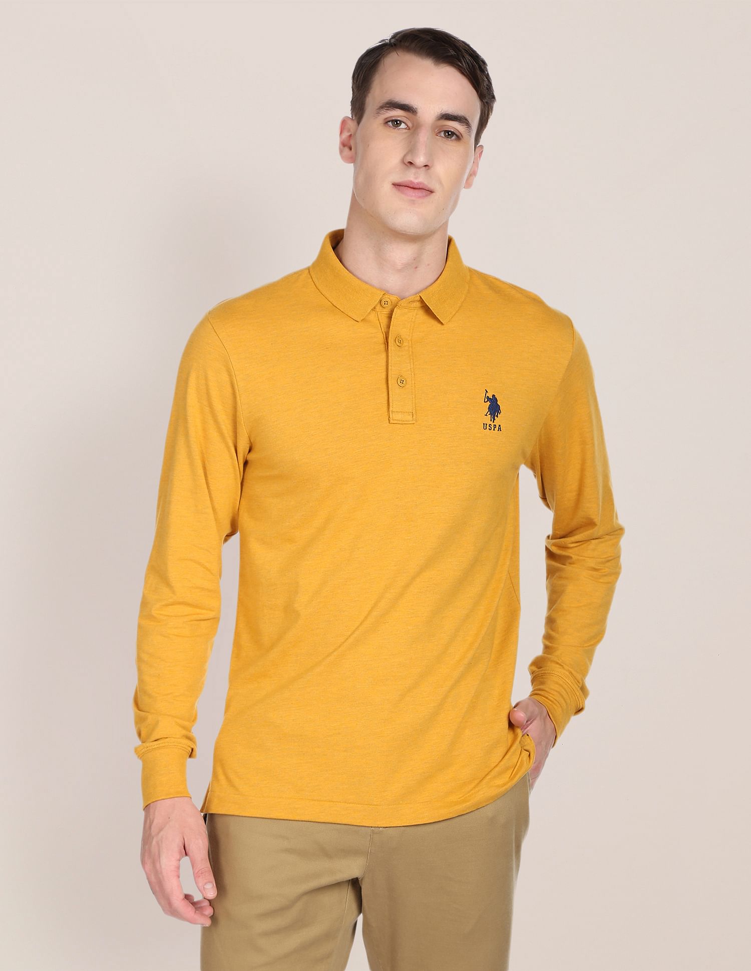 U.S. Polo Assn. Heathered Long Sleeve Polo Shirt