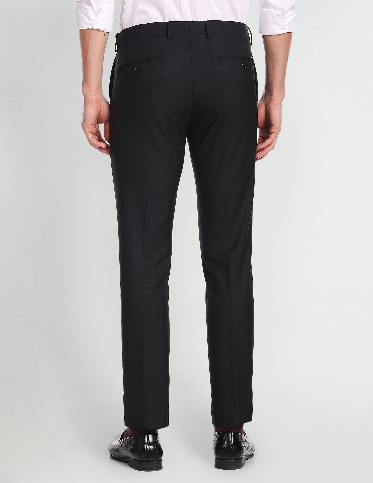 Arrow Check Pattern Weave Wool Blend Trousers