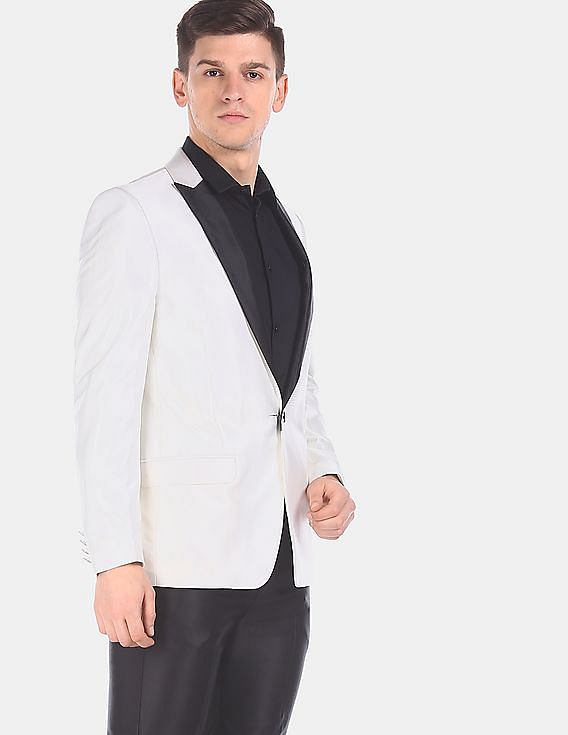 off white black and white suit