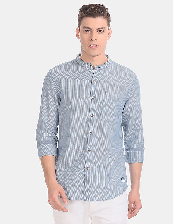 Flying Machine Vertical Stripe Cotton Linen Shirt