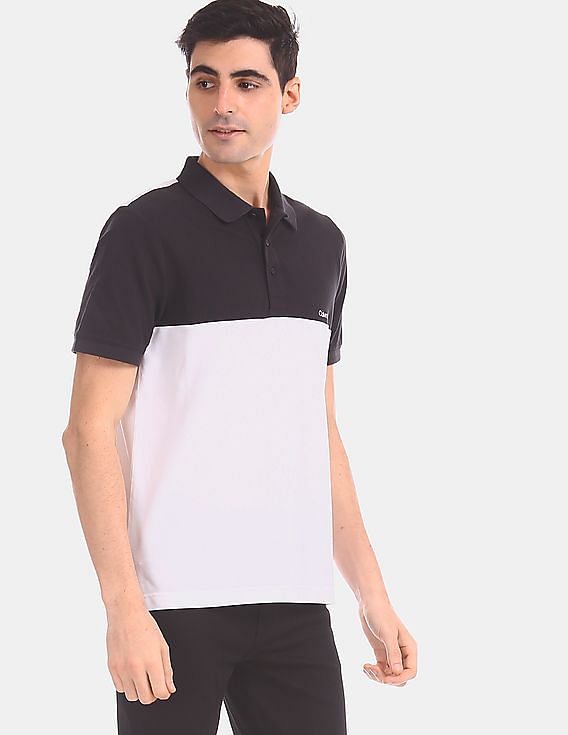 Buy Calvin Klein Men Men Black Colour Block Logo Cotton Stretch Polo Shirt