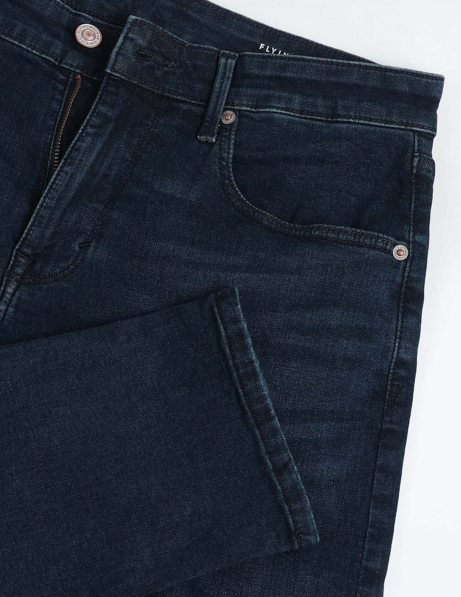 Flying Machine Mid Rise Slash Slim Tapered Jeans