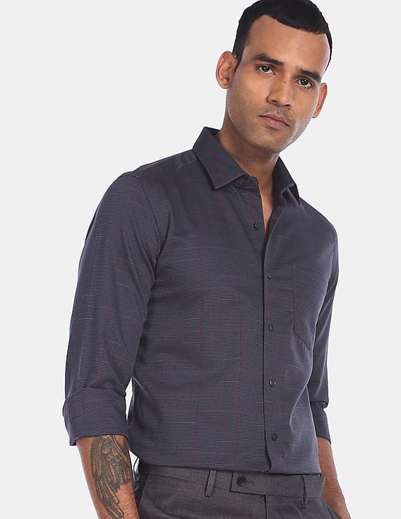 Buy Arrow Men Charcoal Slim Fit Striped 
