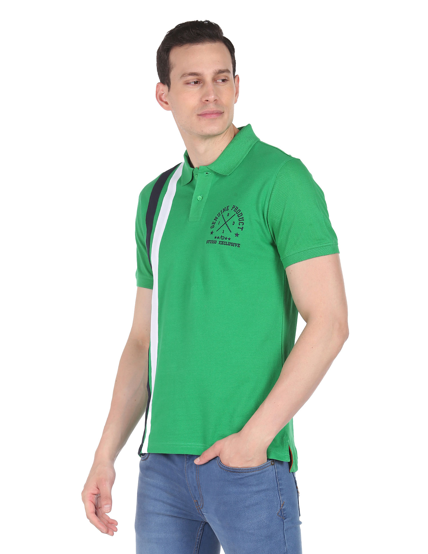 AD by Arvind Cotton Vertical Stripe Polo Shirt