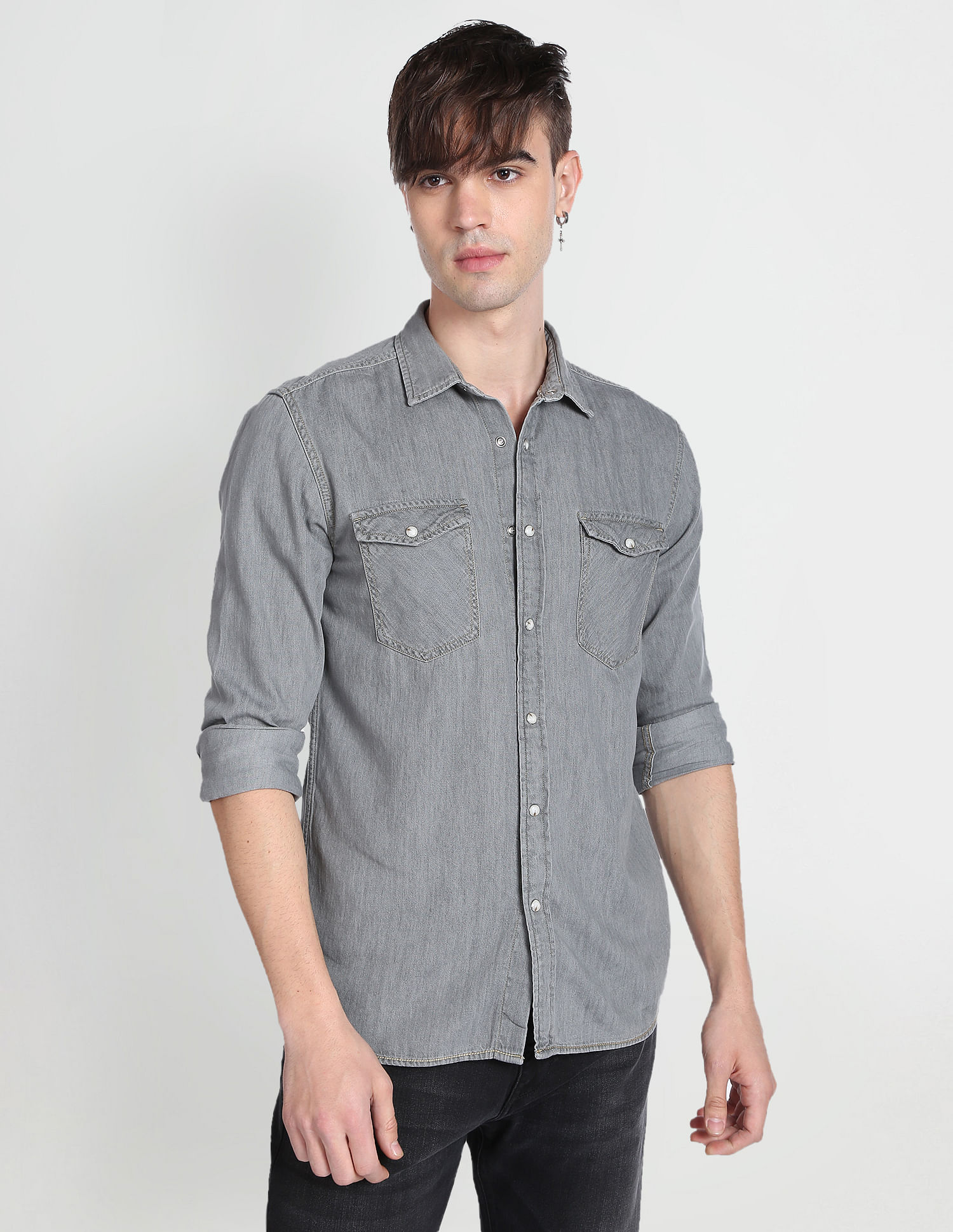 Flying Machine Spread Collar Denim Shirt