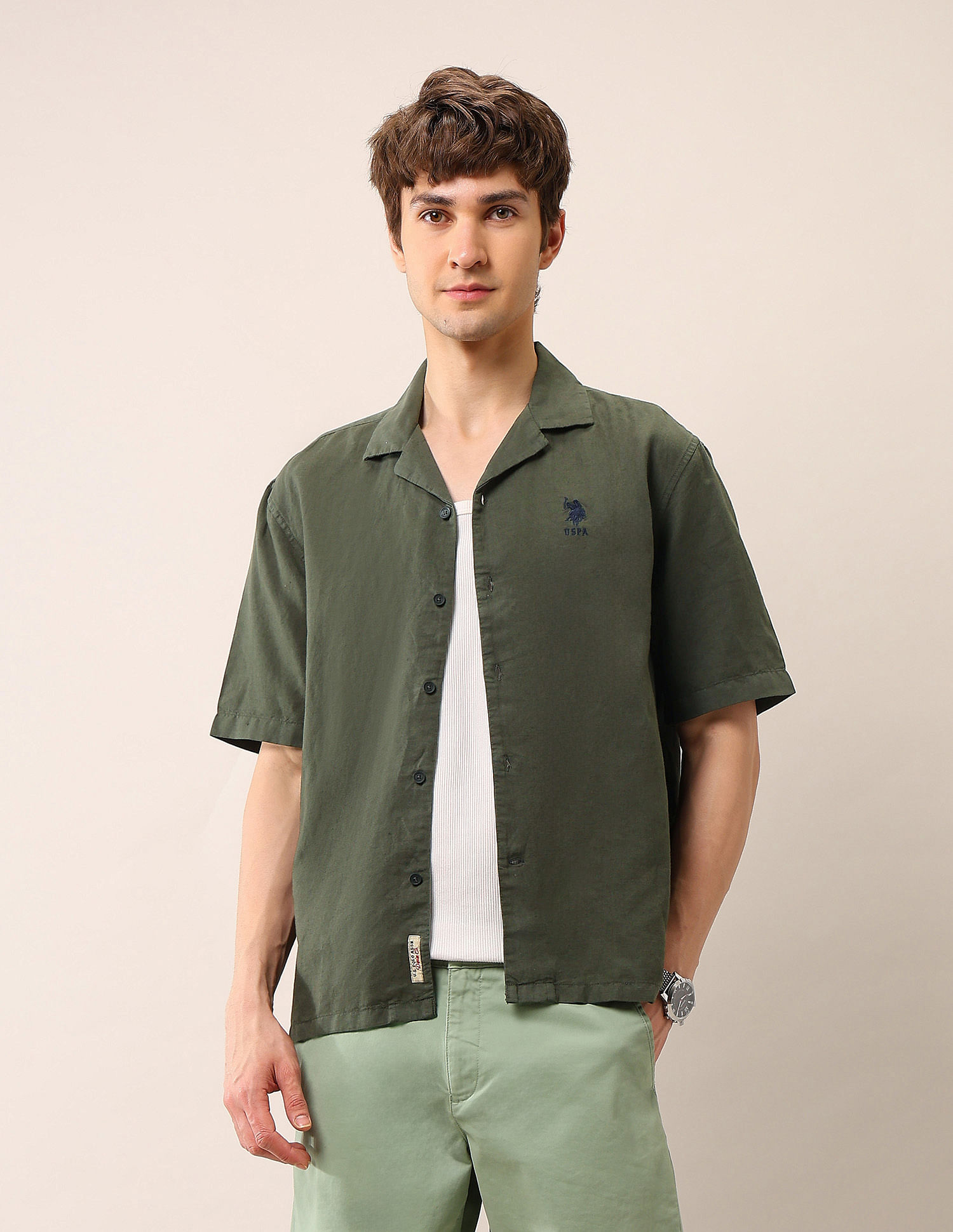U.S. Polo Assn. Denim Co. Solid Relaxed Fit Cuban Shirt