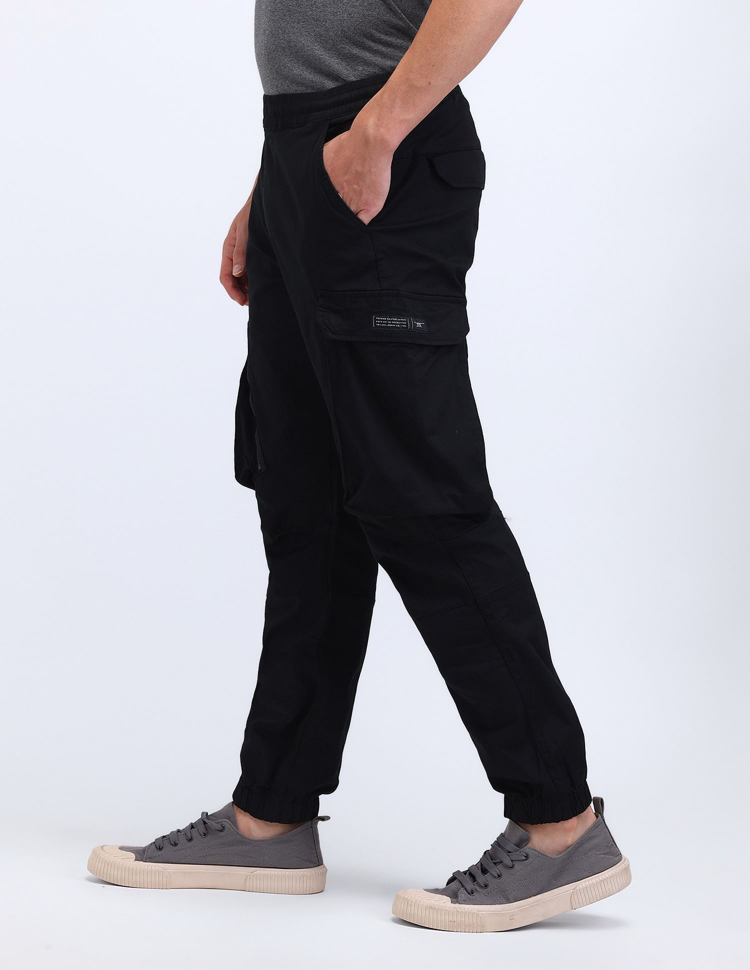 Flying Machine Jogger Fit Solid Cargo Trousers