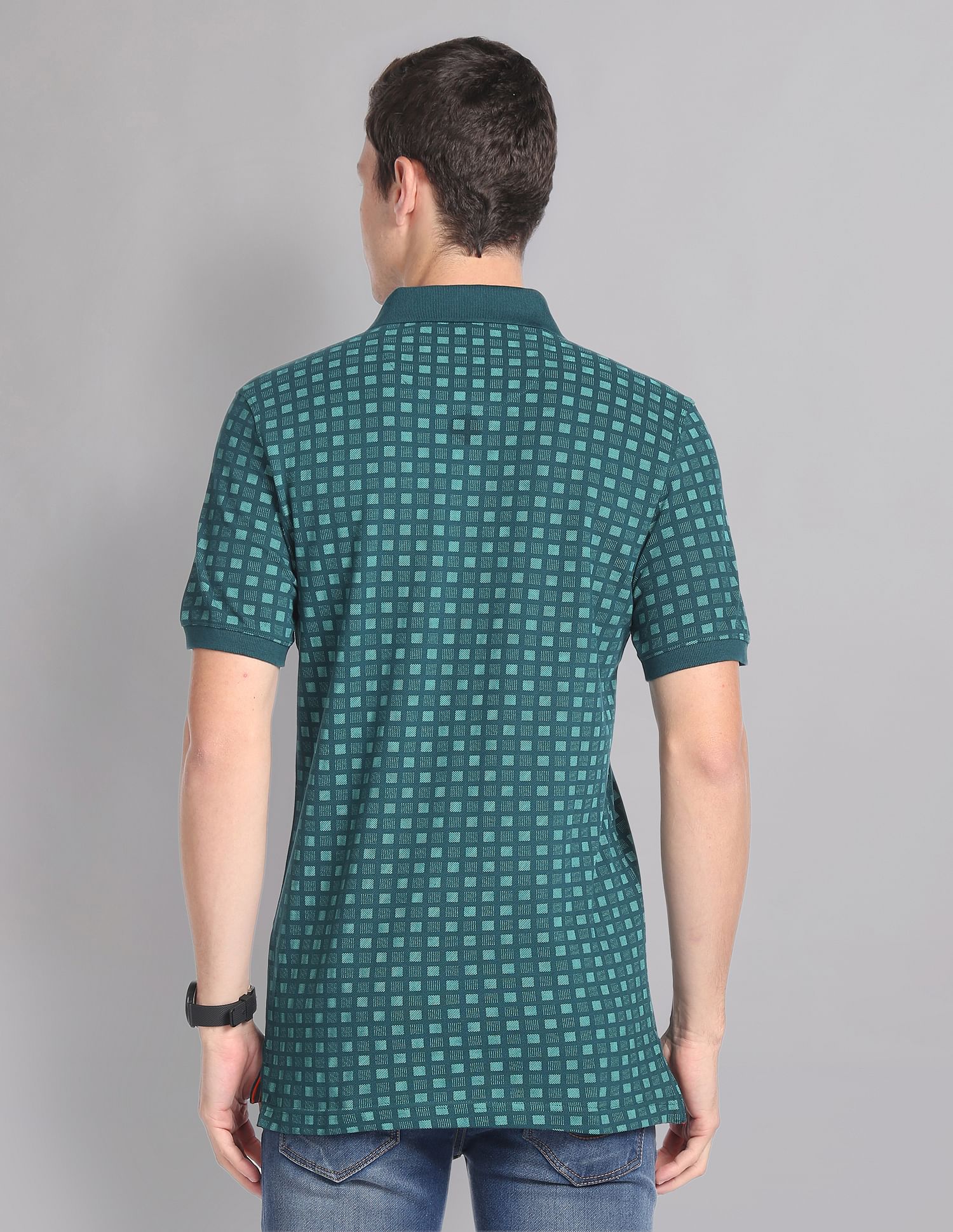 AD by Arvind Geometric Print Cotton Polo Shirt